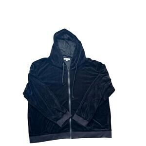 Allison+Zoe Black Velour Hoodie Track Jacket Only Size 3X Retro Y2K